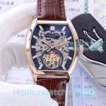 New Style Copy Vacheron Constaintin Malte Blue Hollow Dial Brown Leather Strap Watch